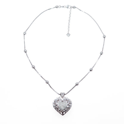 DASAN 925 Sterling Real Diamond Heart Bead By The Yard Box Chain Necklace 18-20"