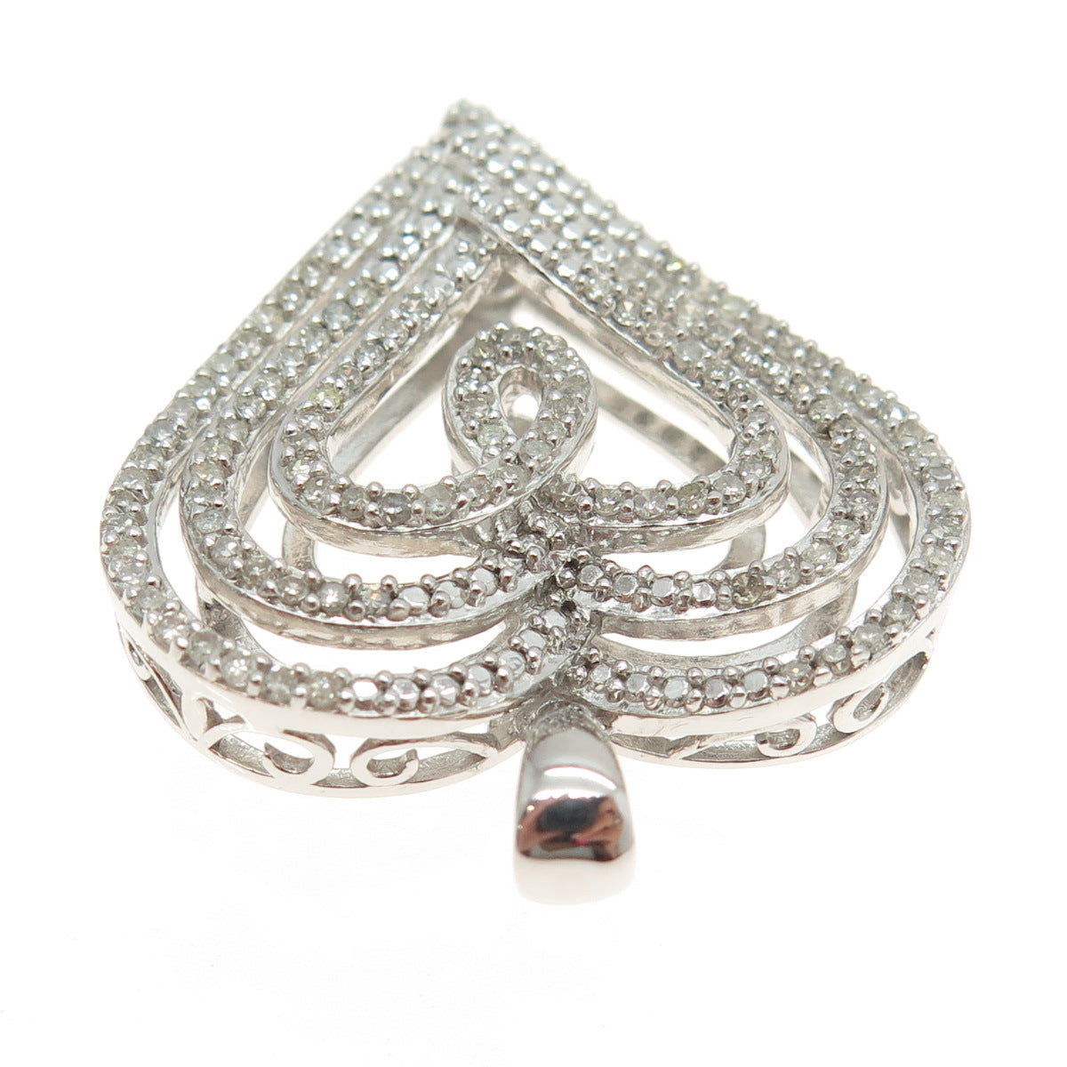 SUN 925 Sterling Silver Real Round-Cut Diamond Sparkle Heart Pendant