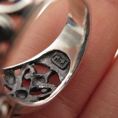 GSJ Gold Stone 925 Sterling Silver Vintage Real Tyrone Turquoise Ring Size 6.25