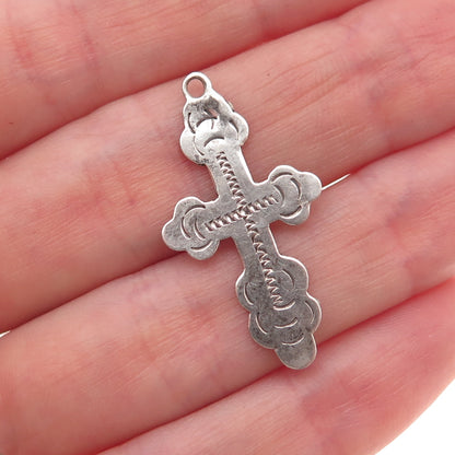 84 Silver Antique Orthodox Cross Oxidized Charm Pendant