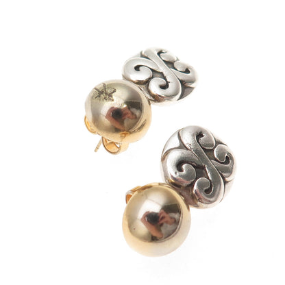 Vaubel 925 Sterling Silver 2-Tone Vintage 1999 Modernist Floral Dangle Earrings
