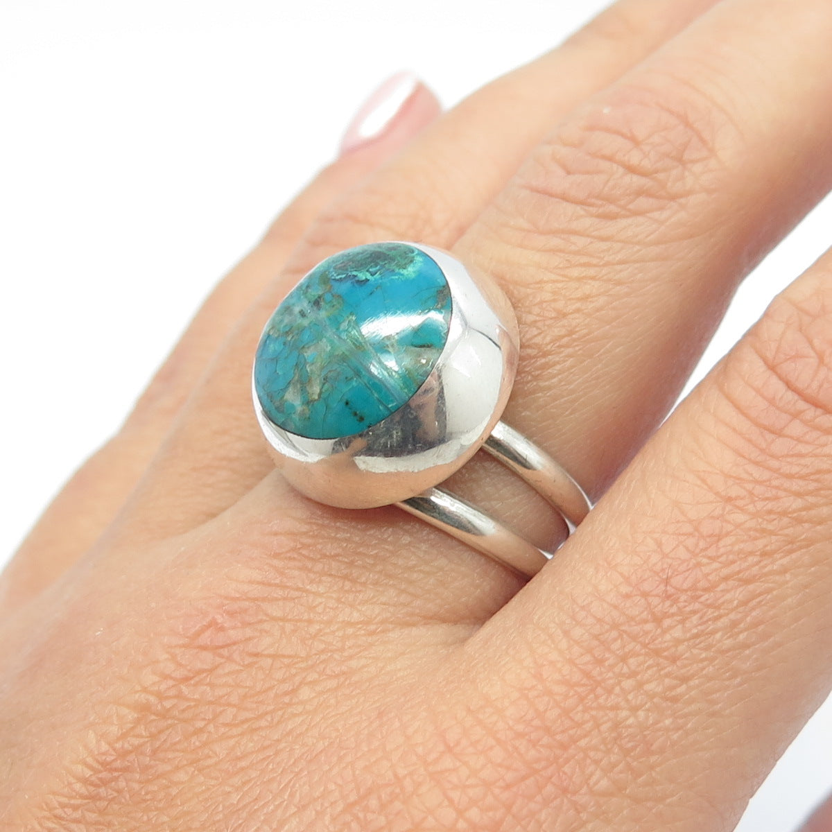 950 Silver Vintage Real Turquoise Gemstone Ring Size 9.25