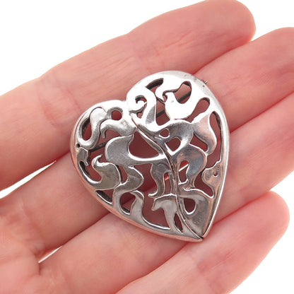Carolyn Pollack 925 Sterling Silver Vintage Modernist Heart Oxidized Pin Brooch