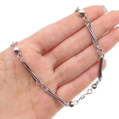 925 Sterling Silver Vintage Israel Beaded Bar Chain Necklace 16" (missing lock)