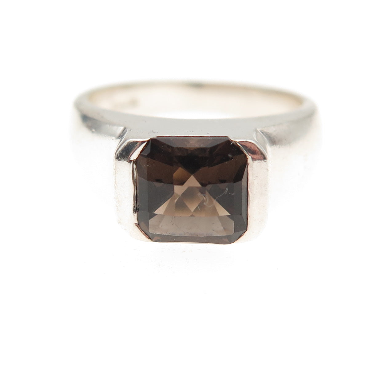925 Sterling Silver Vintage Real Smoky Quartz Modernist Ring Size 6