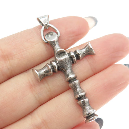 925 Sterling Silver Vintage Mexico Bamboo Cross Pendant