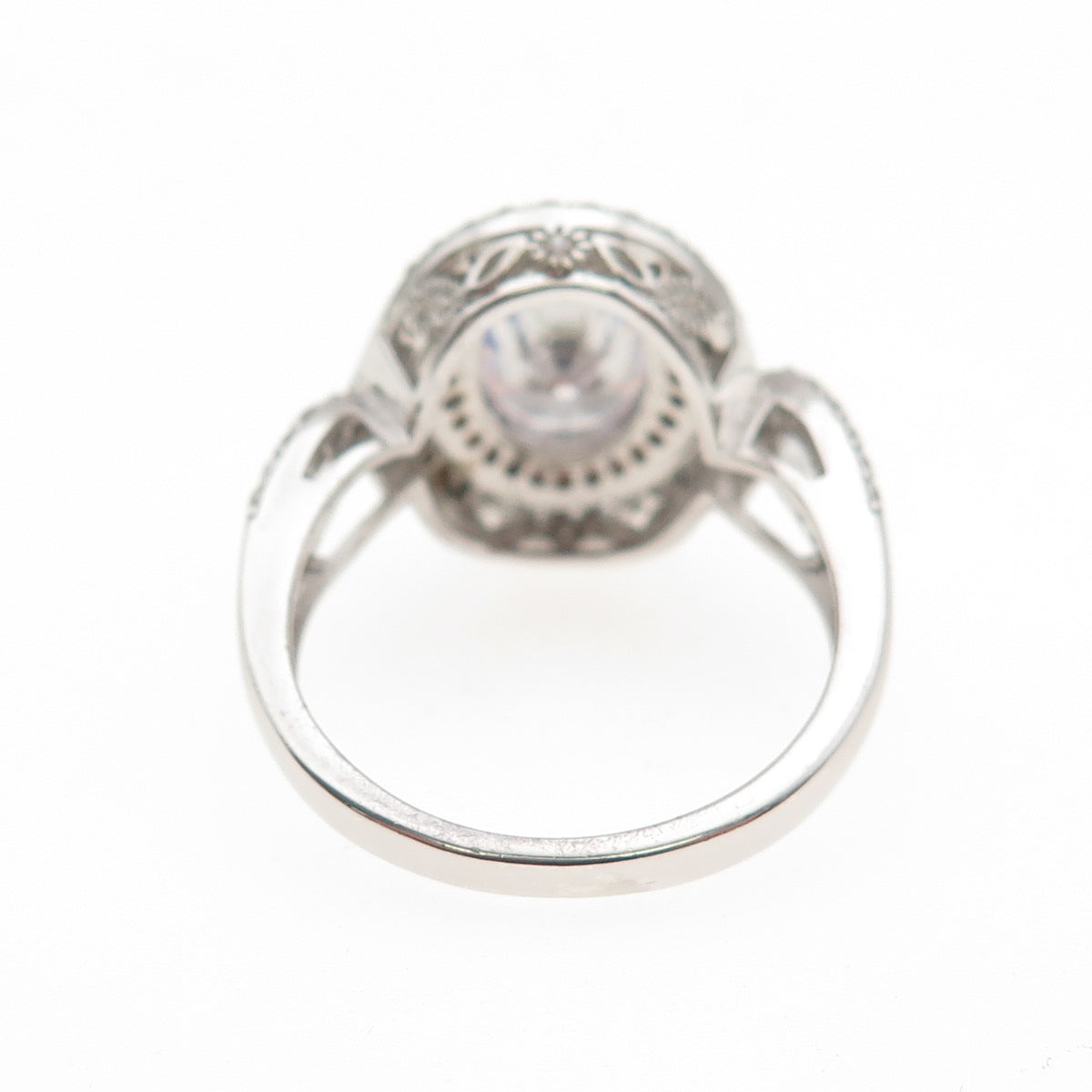 DSMK 925 Sterling Silver 2-Tone Oval & Round-Cut C Z Engagement Ring Size 7.25