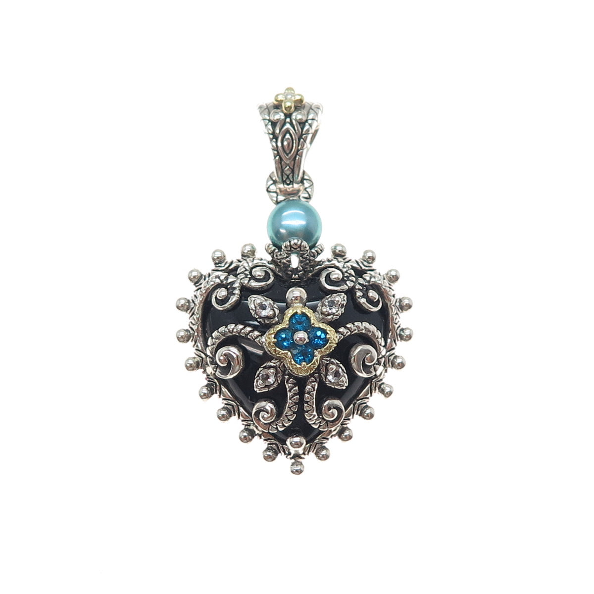 BARBARA BIXBY 18K Gold 925 Sterling Silver Real Multi-Gem Heart Charm Pendant