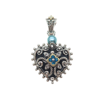BARBARA BIXBY 18K Gold 925 Sterling Silver Real Multi-Gem Heart Charm Pendant