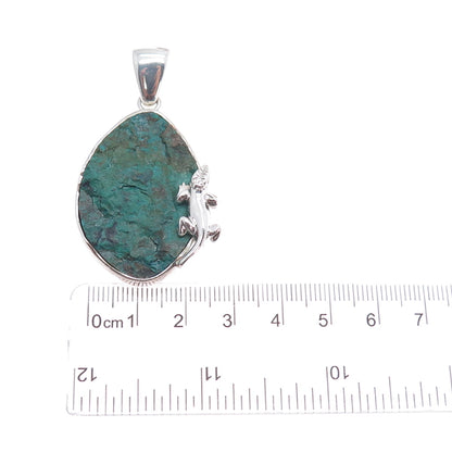 925 Sterling Silver Vintage Real Royston Turquoise Lizard Pendant