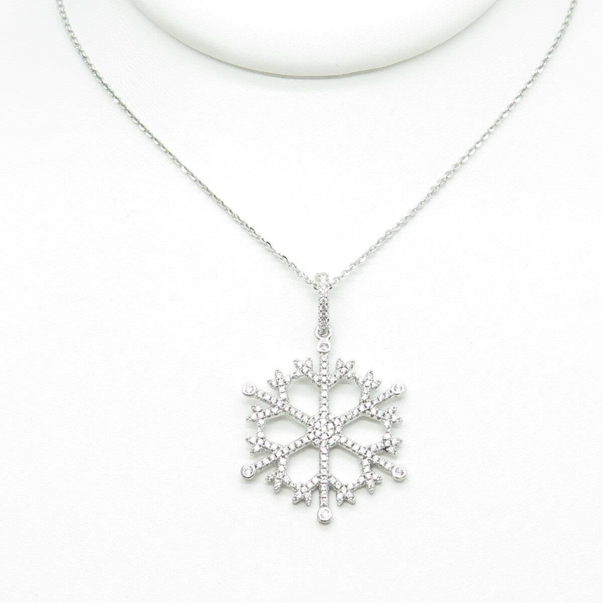 925 Sterling Silver Round-Cut C Z Snowflake Drop Cable Chain Necklace 16"