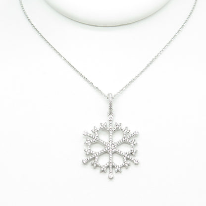 925 Sterling Silver Round-Cut C Z Snowflake Drop Cable Chain Necklace 16"