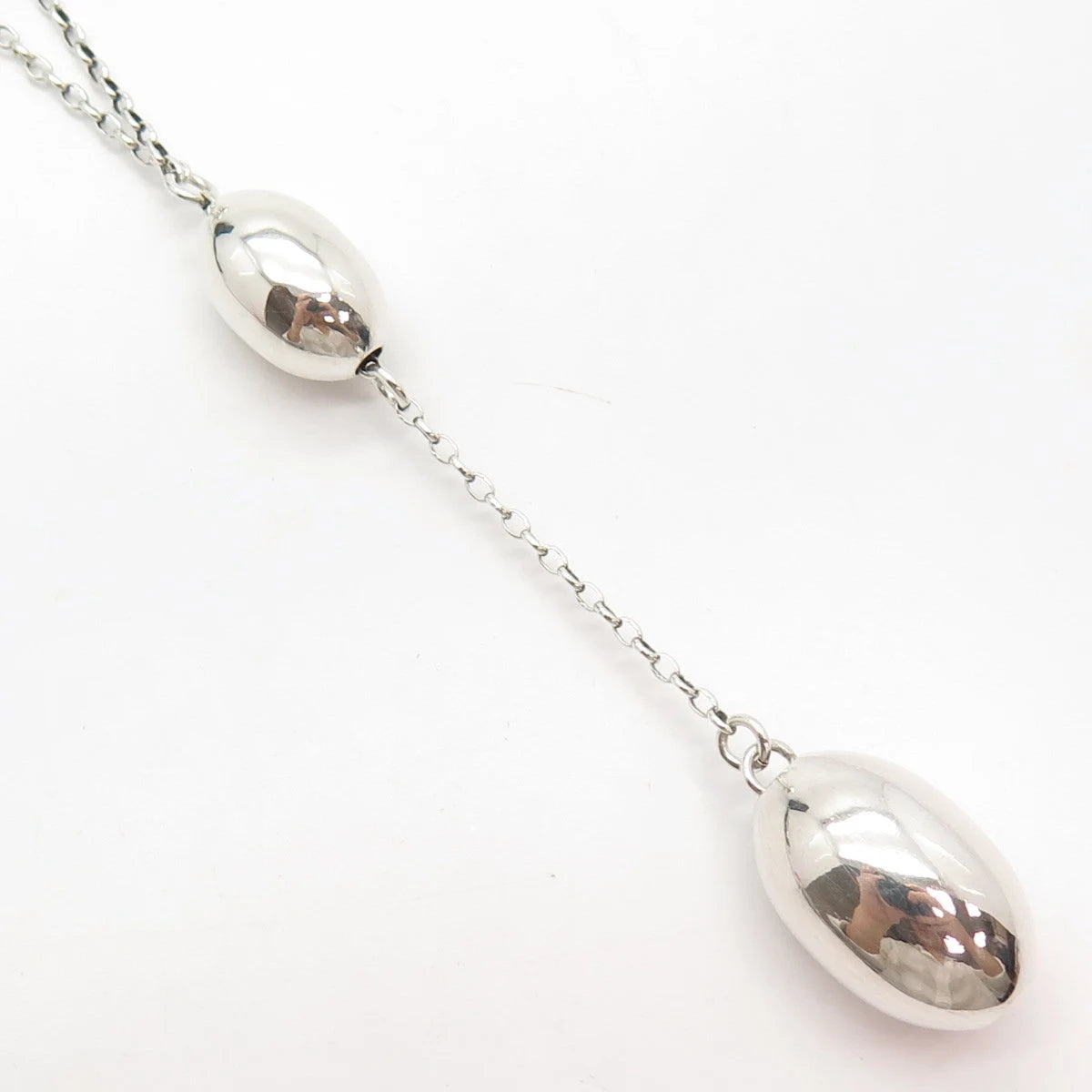 925 Sterling Silver Vintage Italy Ball Station Rolo Chain Necklace 17"