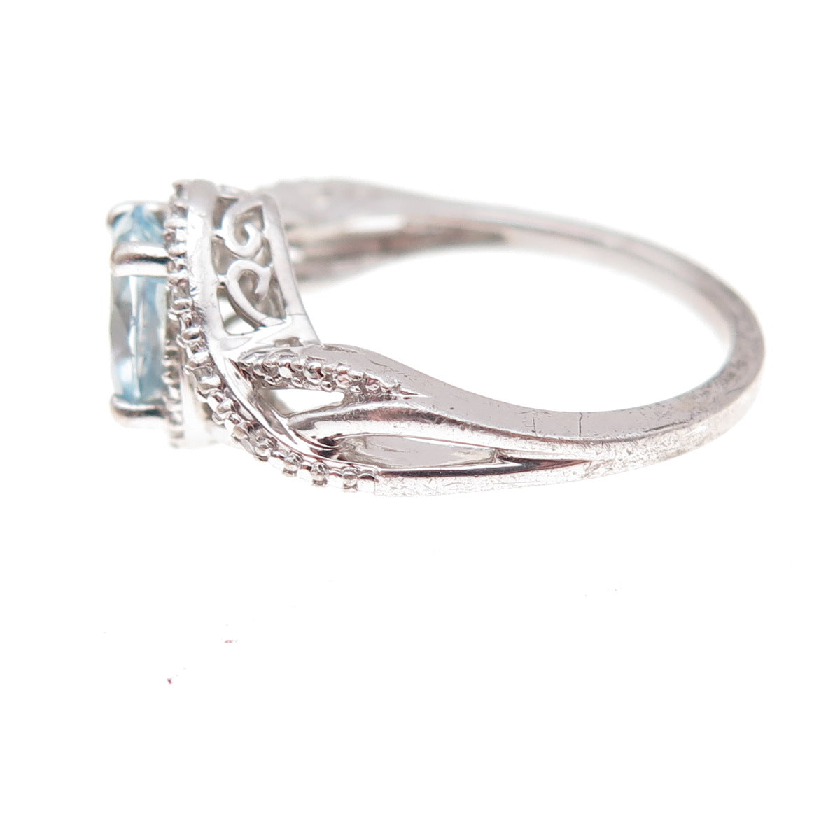 925 Sterling Silver Real Diamond & Blue Topaz Ring Size 7