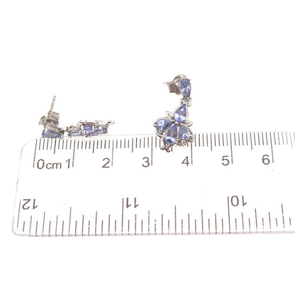 D'Joy 925 Sterling Silver Real Tanzanite Floral Dangle Earrings