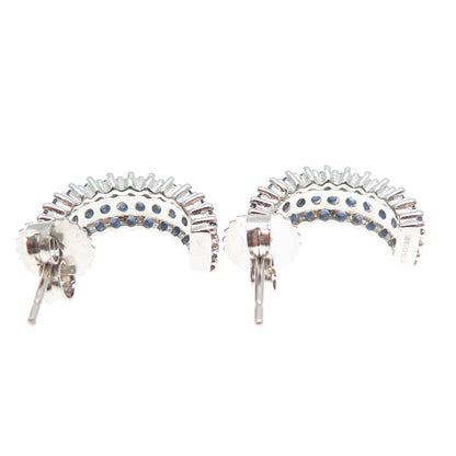 DSMK 925 Sterling Silver Round-Cut Blue C Z Half Hoop Earrings