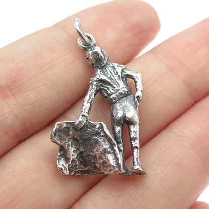 925 Sterling Silver Vintage Bullfighter 3D Pendant