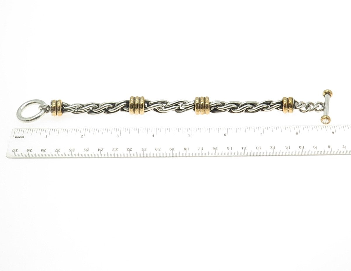 925 Sterling Silver 2-Tone Vintage Mexico Wheat Link Heavy Bracelet 7.25"