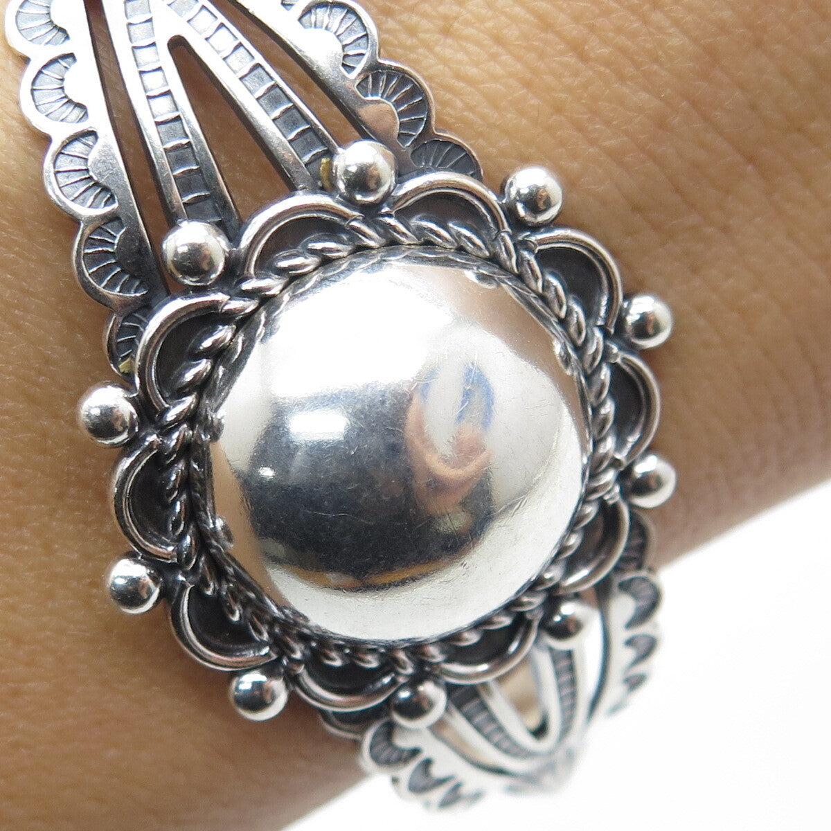 BELL TRADING POST Old Pawn Sterling Silver Vintage Floral Adjustable Bracelet 7"