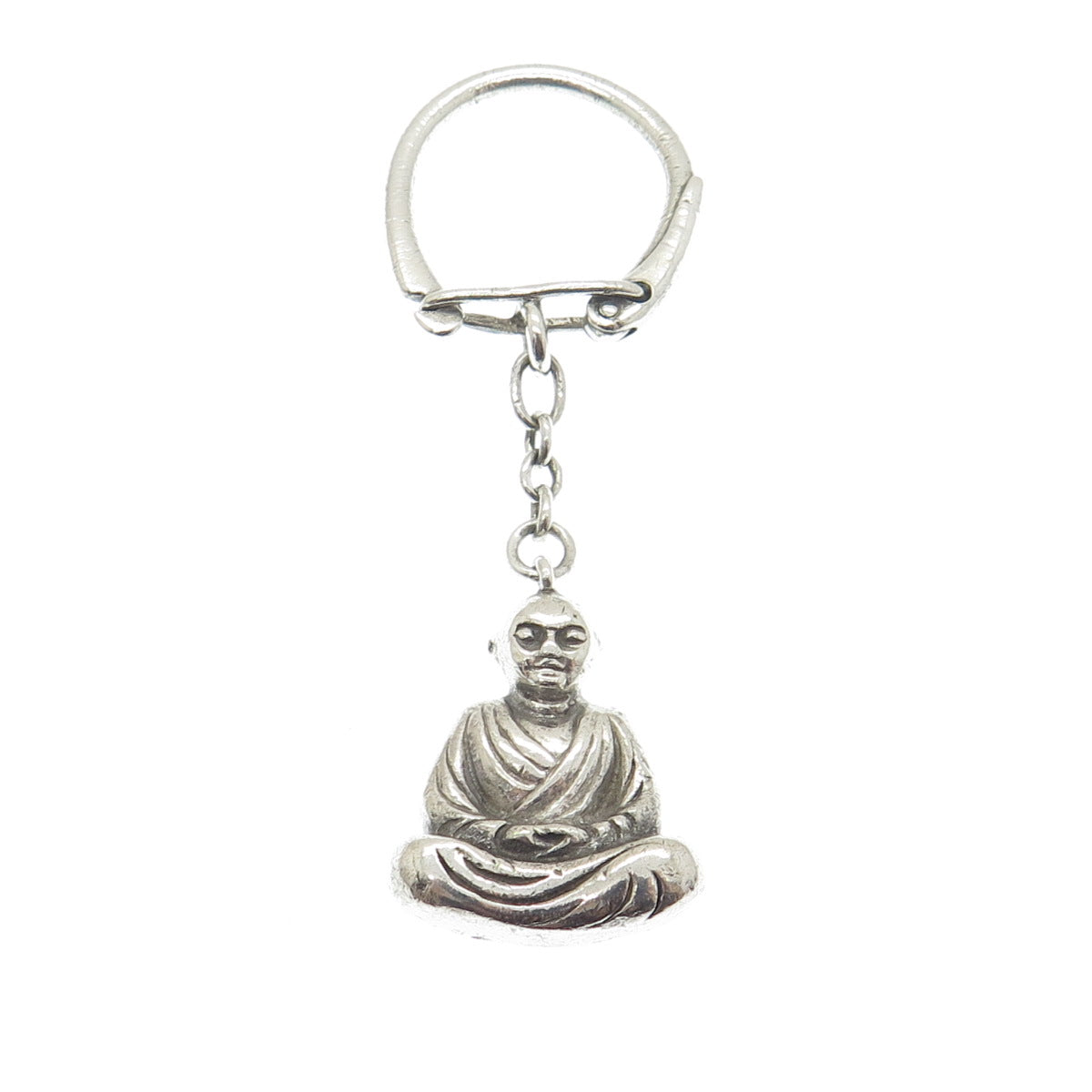925 Sterling Silver Vintage Buddha Fob Key Chain Ring Holder