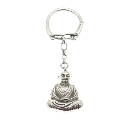 925 Sterling Silver Vintage Buddha Fob Key Chain Ring Holder