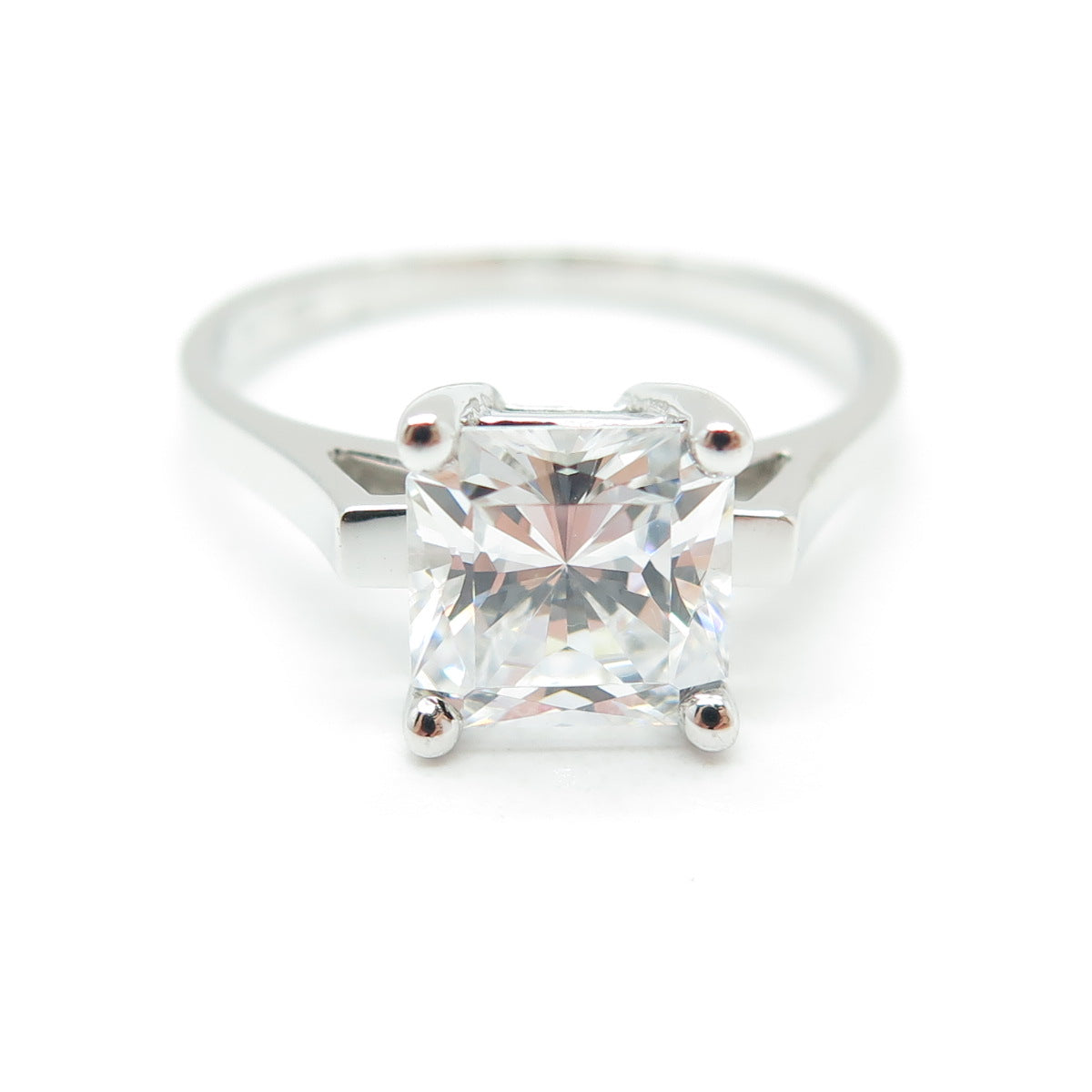 925 Sterling Silver Princess-Cut C Z Engagement Ring Size 9.25