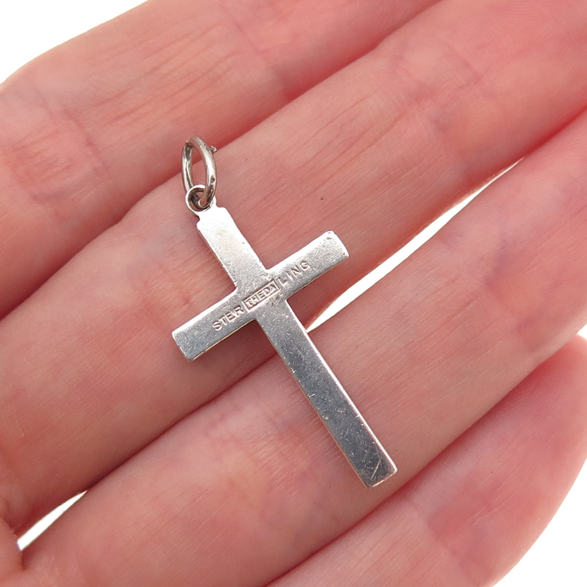 Theda 925 Sterling Silver Antique Art Deco Real Marcasite Cross Charm Pendant