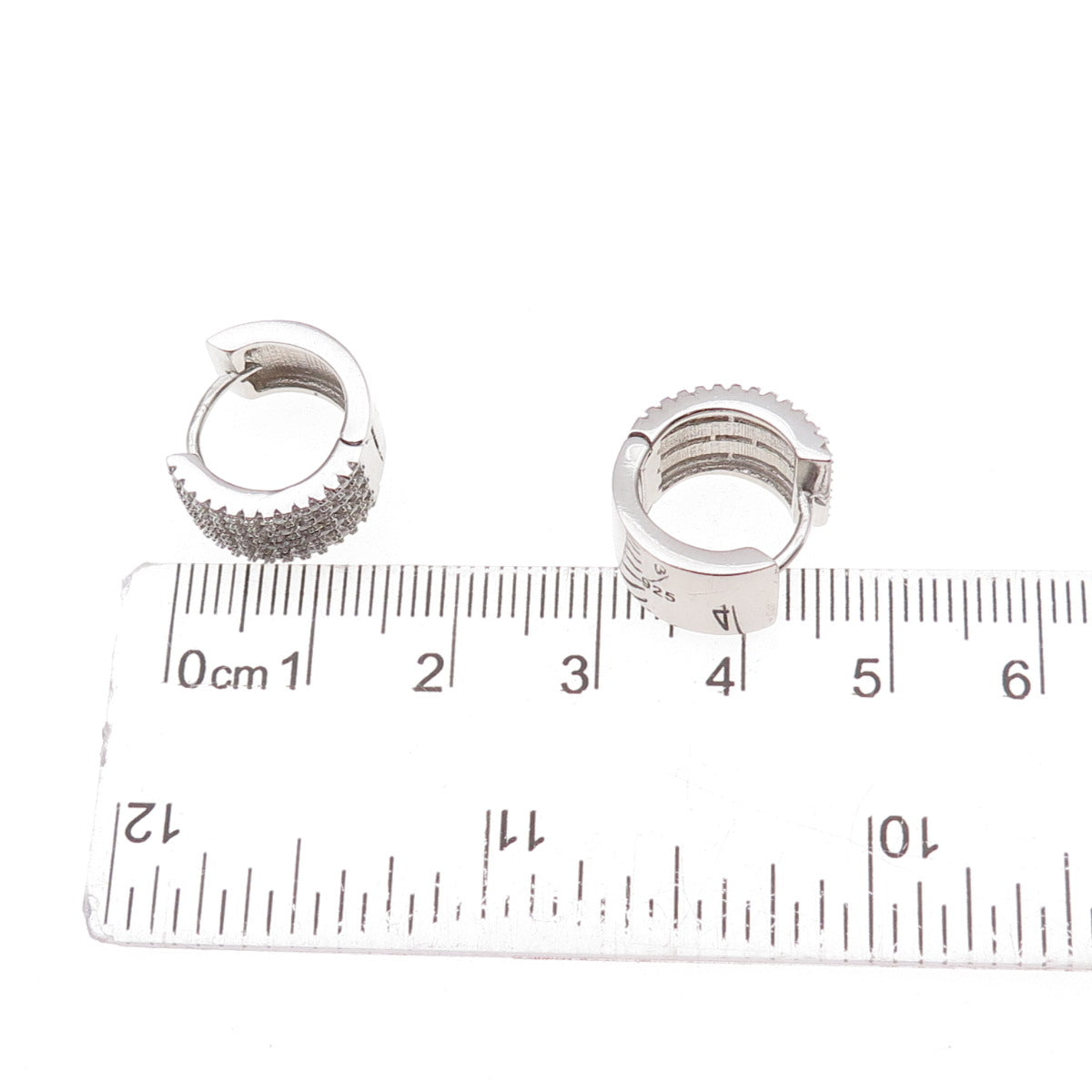 925 Sterling Silver Round-Cut C Z Hoop Earrings