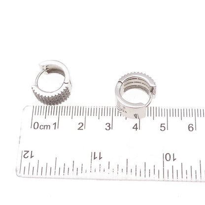 925 Sterling Silver Round-Cut C Z Hoop Earrings