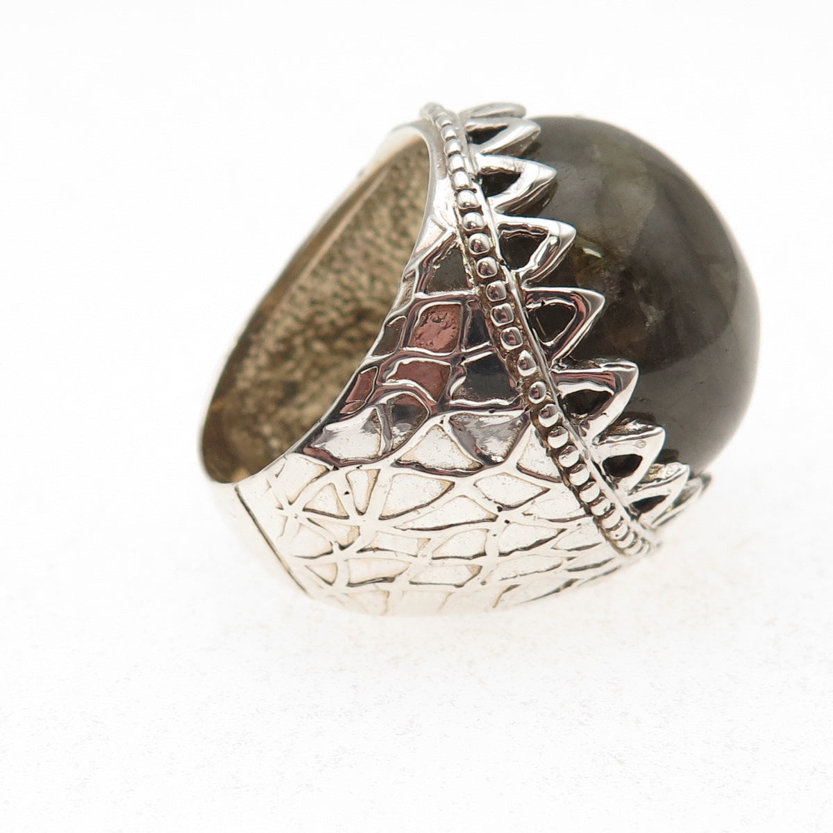 925 Sterling Silver Real Labradorite Crown Ring Size 6.5