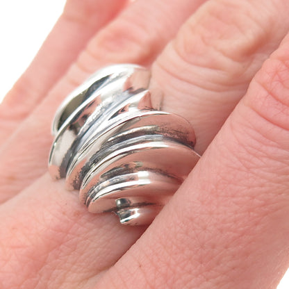 925 Sterling Silver Vintage Mexico Modernist Ribbed Oxidized Ring Size 6.25