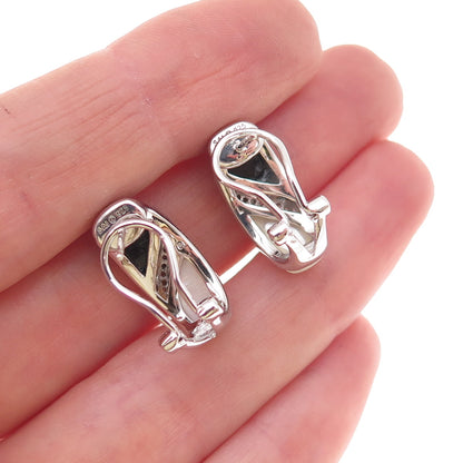 Sai 925 Sterling Silver Real Diamond Black Onyx & MOP Omega Back Earrings