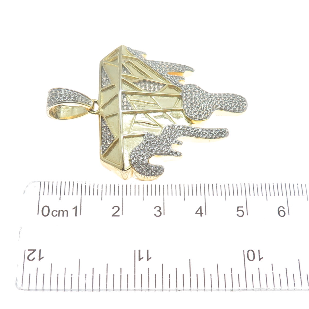 925 Sterling Silver Gold Plated Round-Cut C Z Lava Diamond-Shape Sparkle Pendant