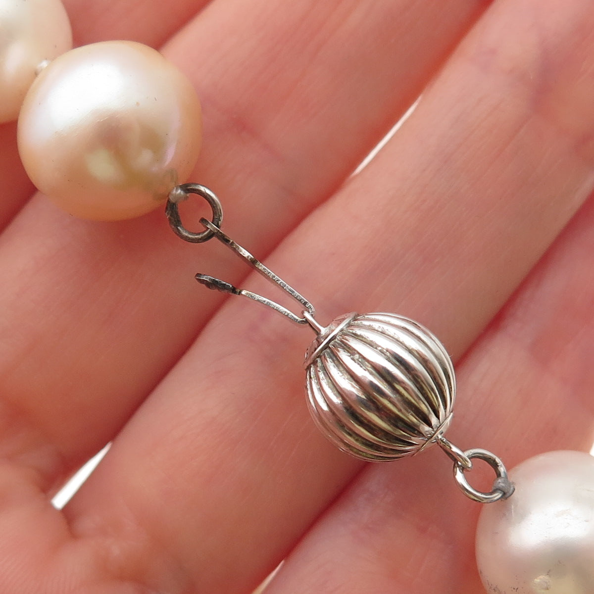 925 Sterling Silver Vintage WW Real Pearl Beaded Necklace 20"