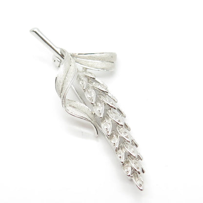 925 Sterling Silver Vintage Real Clear Quartz Leaf Pin Brooch