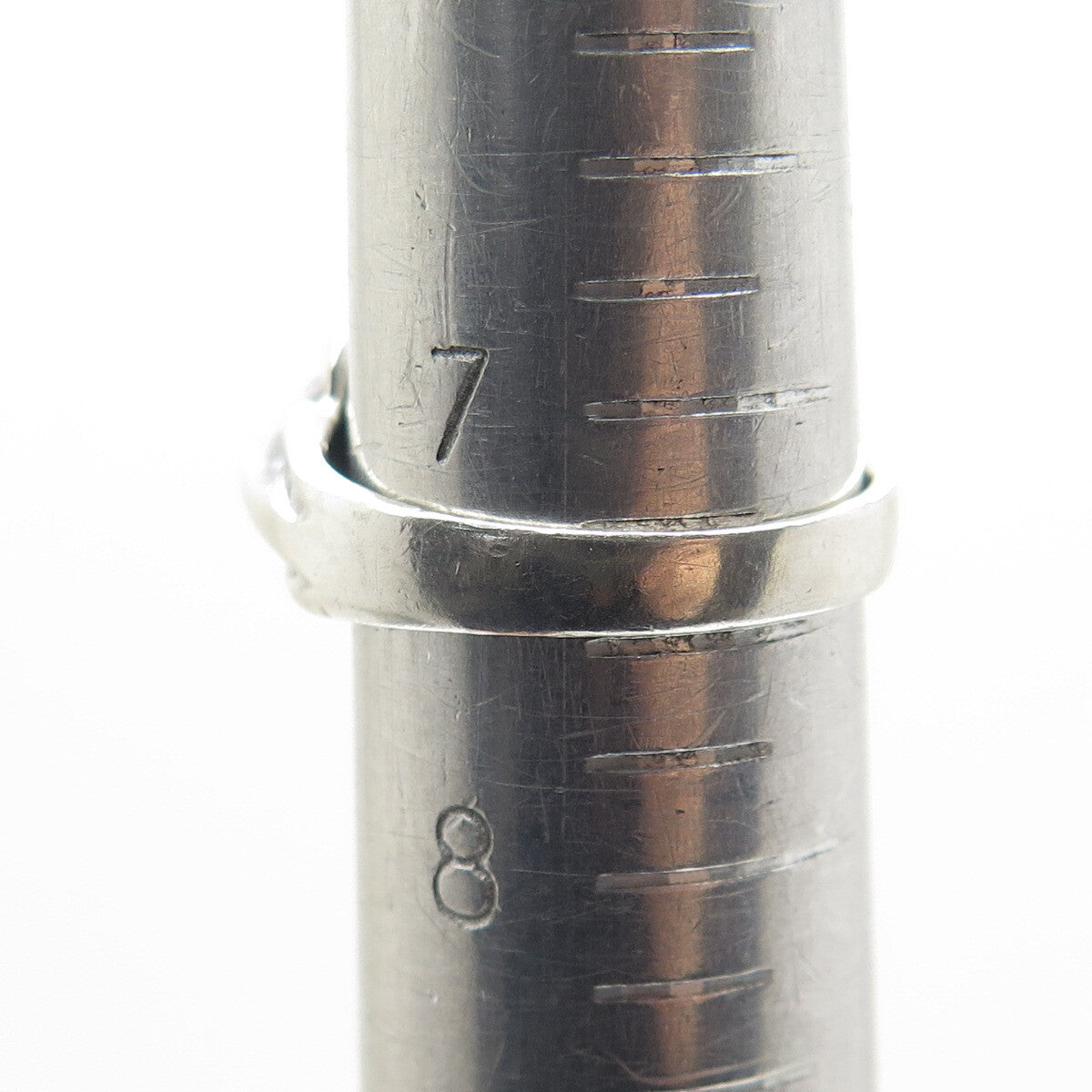 925 Sterling Silver Vintage Modernist Ribbed Oxidized Ring Size 7.5