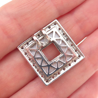 925 Sterling Silver Vintage Real MOP & C Z Square Slide Charm Pendant