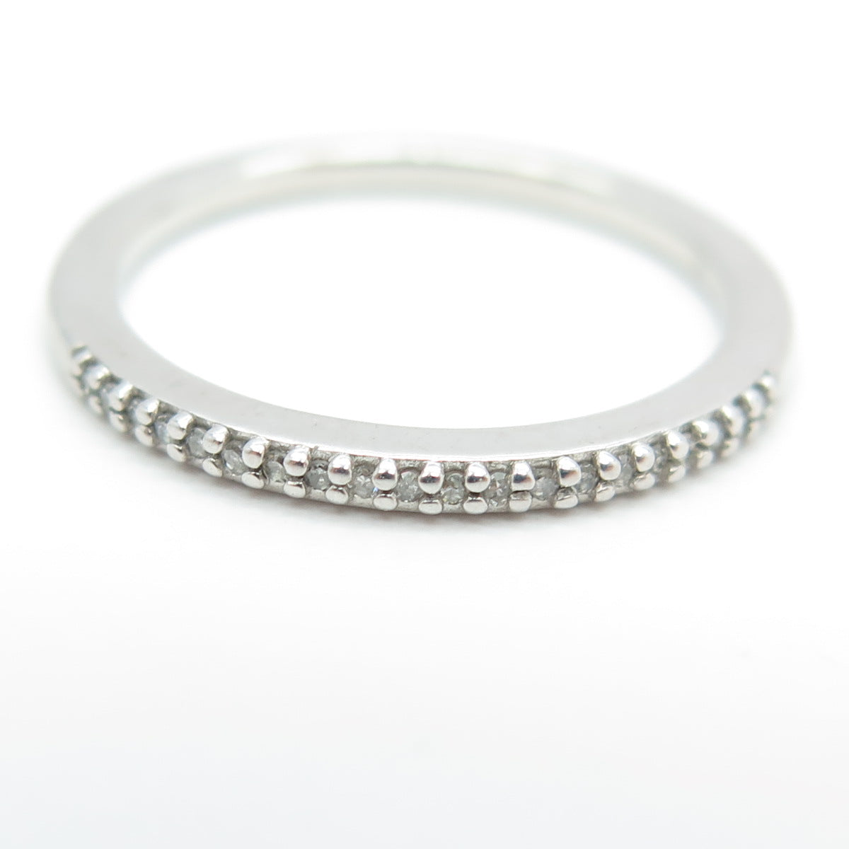 SUN 925 Sterling Silver Real Round-Cut Diamond Half Eternity Band Ring Size 7