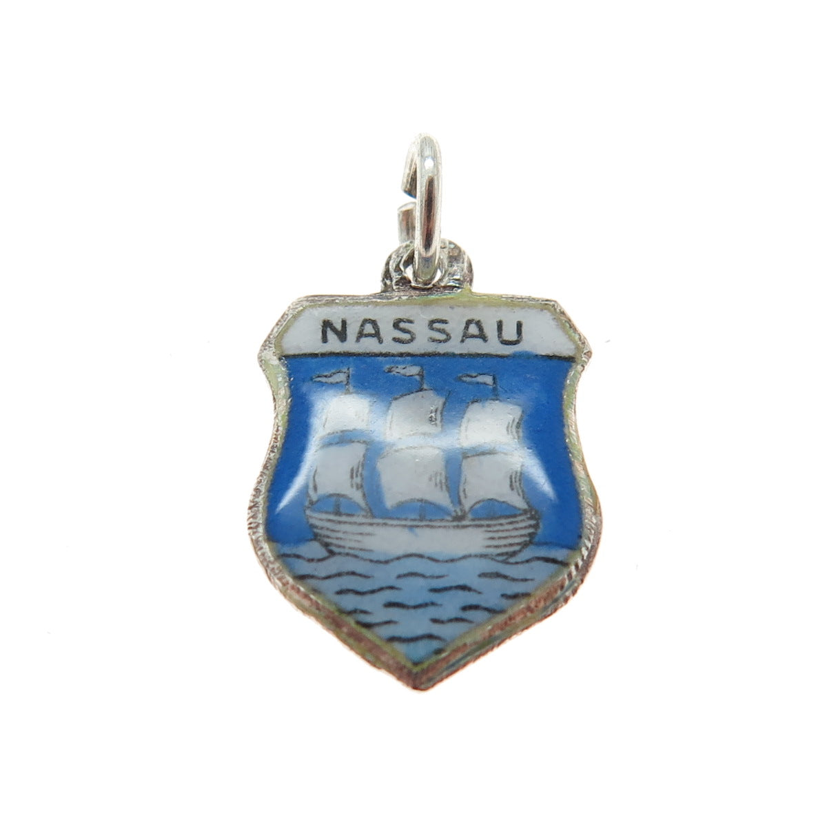 925 Sterling Silver Vintage Enamel Nassau Bahamas Coat of Arms Mini Pendant