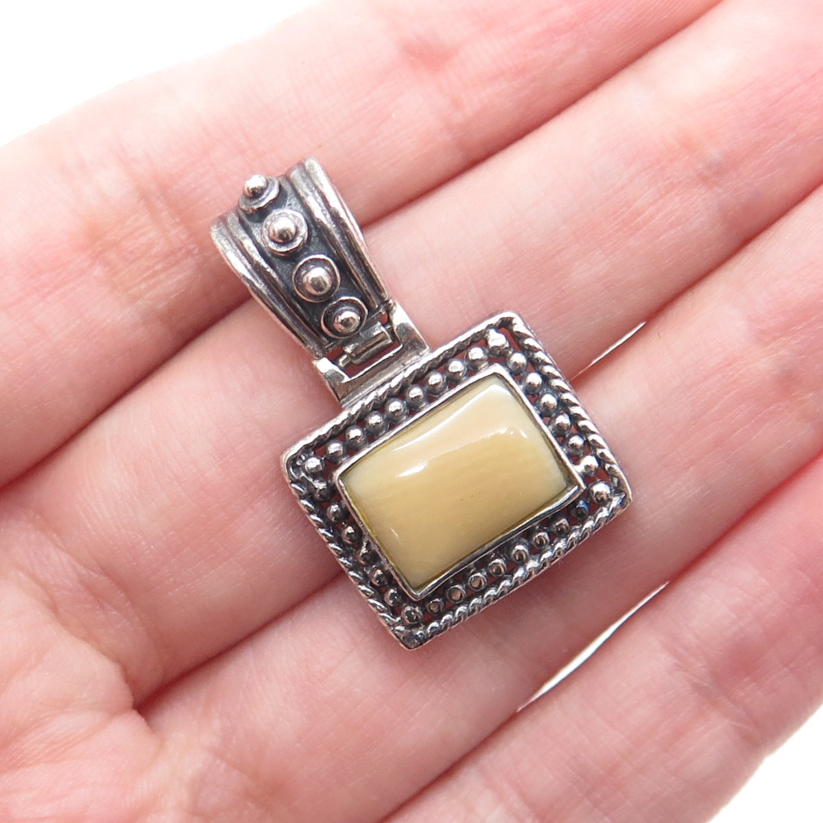 925 Sterling Silver Vintage Real Jasper Beaded Oxidized Charm Pendant