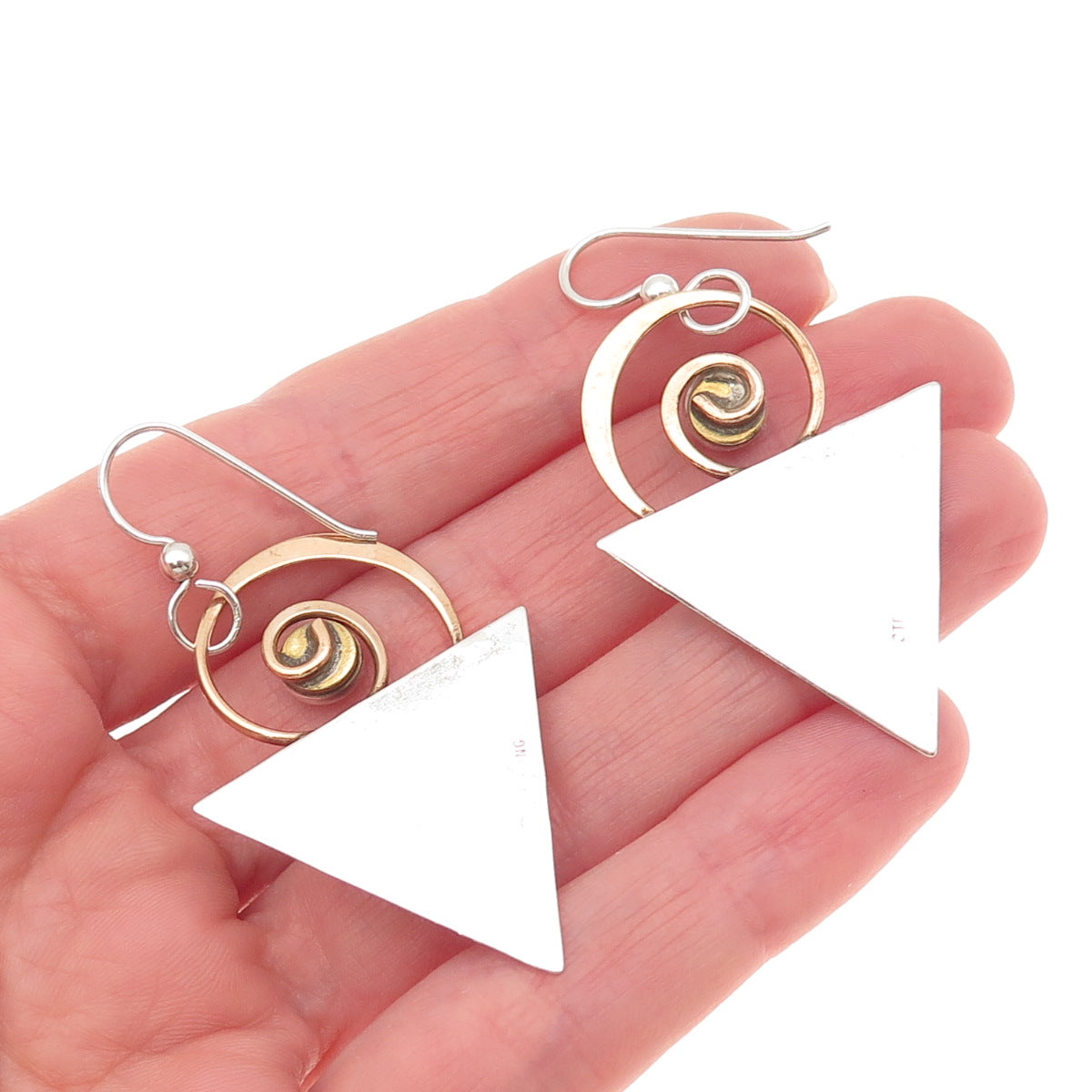 925 Sterling Silver 2-Tone Vintage Real Opal Modernist Dangle Earrings