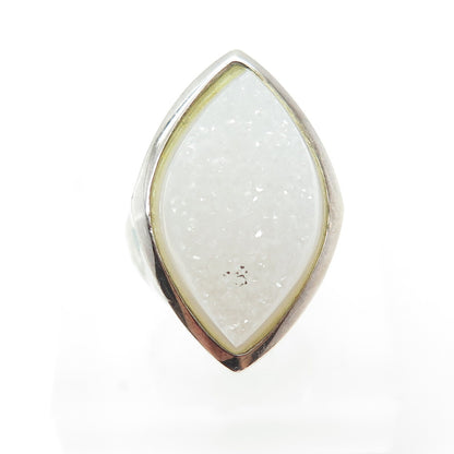 WHITNEY KELLY 925 Sterling Silver Vintage Real Marquise-Cut Druzy Ring Size 6