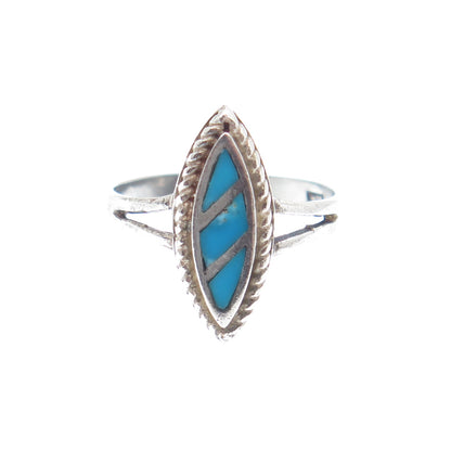 Old Pawn 925 Sterling Silver Vintage Southwestern Bisbee Turquoise Ring Size 5.5