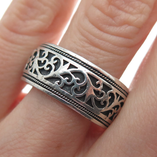 CHAPAL ZENRAY 925 Sterling Silver Vintage Floral Scroll Oxidized Ring Size 9.5