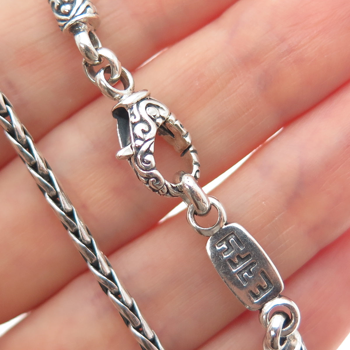 EFFY 925 Sterling Silver Vintage Spiga Chain Oxidized Necklace 18"