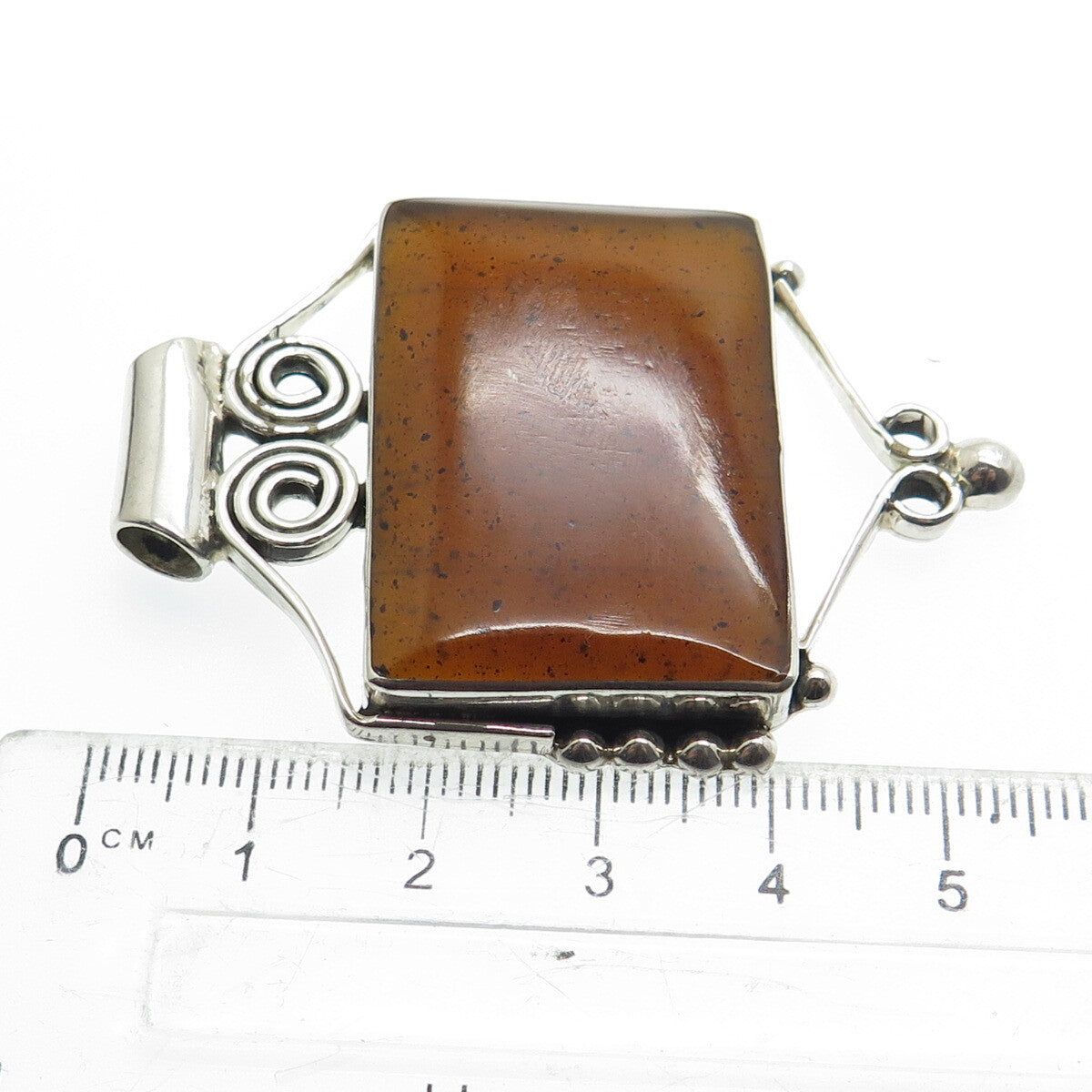 925 Sterling Silver Vintage Mexico Real Amber Modernist Spiral Slide Pendant