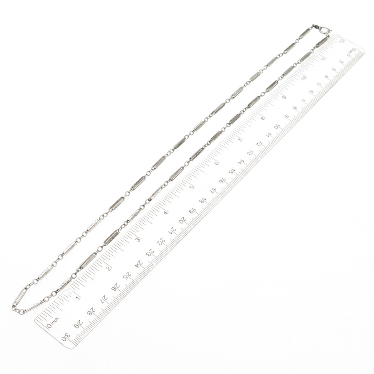 CACO 925 Sterling Silver Antique Art Deco Floral Bar Chain Necklace 24"