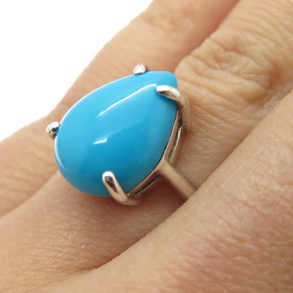 925 Sterling Silver Vintage Pear-Cut Sleeping Beauty Turquoise Ring Size 5.25