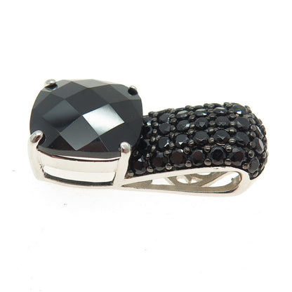 925 Sterling Silver Real Round & Cushion-Cut Black Spinel Slide Pendant
