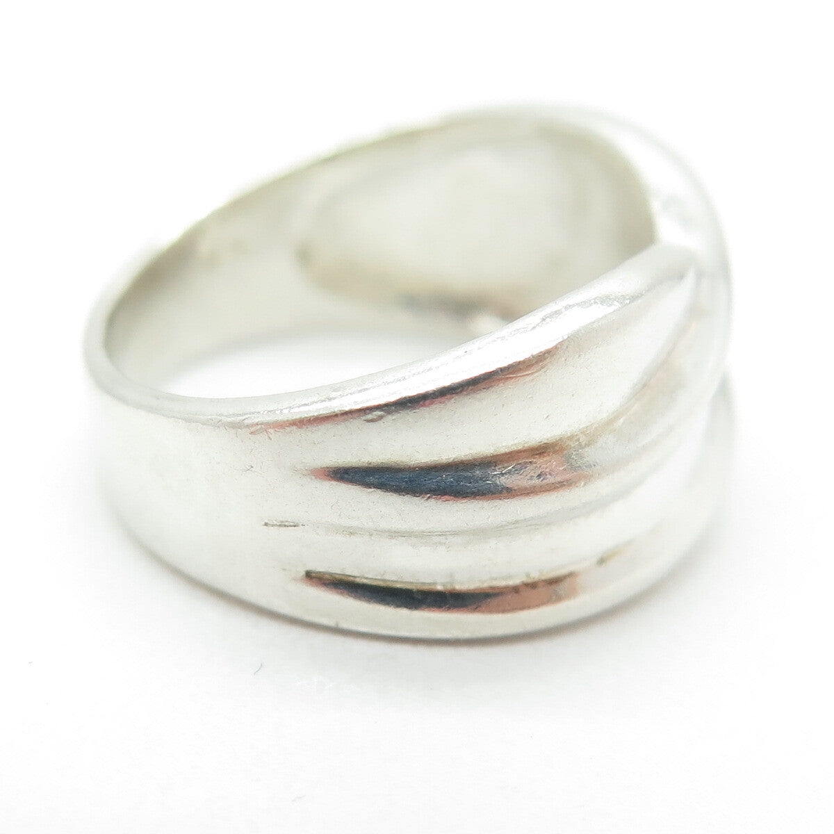 925 Sterling Silver Vintage Modernist Wavy Crisscross Ring Size 7.75